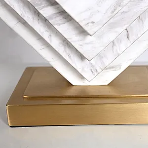 Stereo White Marble Brass Base Bedside Table Lamp With Linen Lampshade
