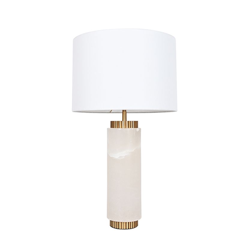 Antique Brass Solid Alabaster Column Bedside Table Lamp For Living Room