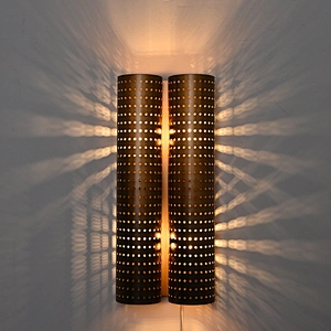 Honeycomb shape pierced brass cylinde steel sconce wall lamp