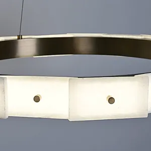 Antique brass finish LED light source layered alabaster decorative ring pendant light for restaurant and living room