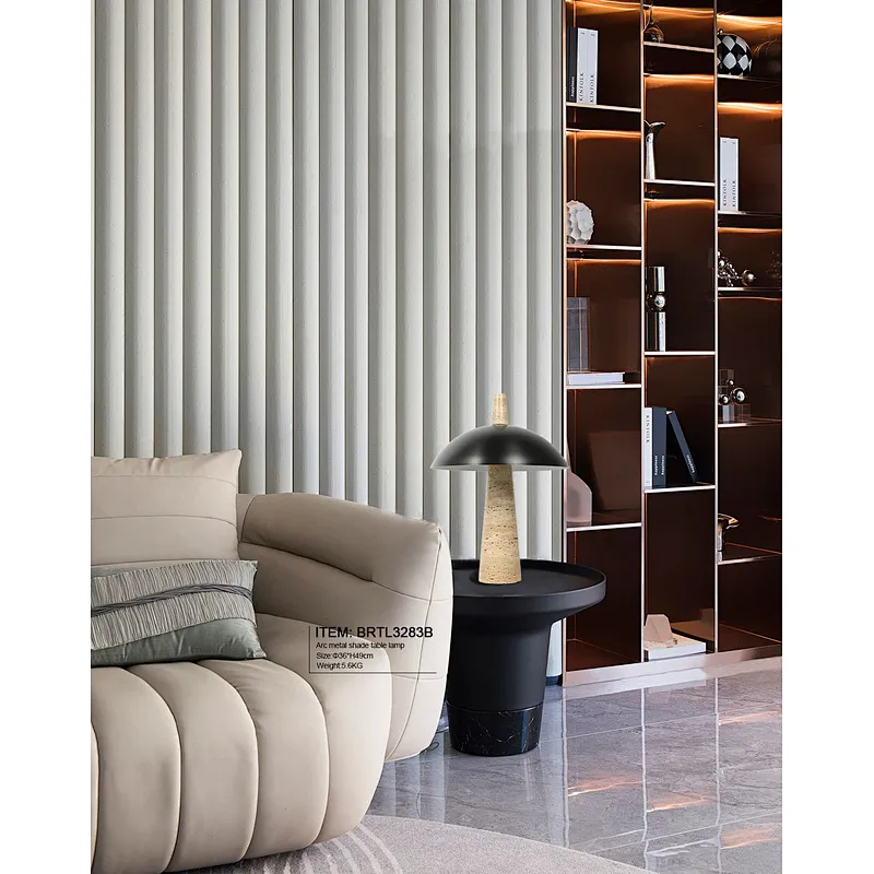 Bronze shade travertine stone pillar retro bedside table lamp for living room sofa lamp