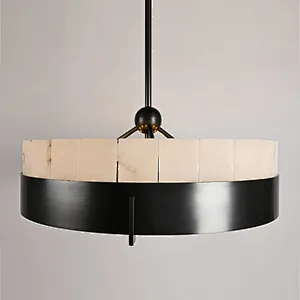 Simple luxury circular slice alabaster restaurant pendant light