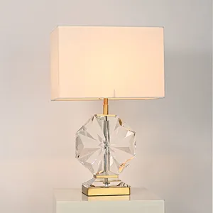 Snow flake solid crystal glass bedside table lamp with fabric lampshade for living room sofa lamp