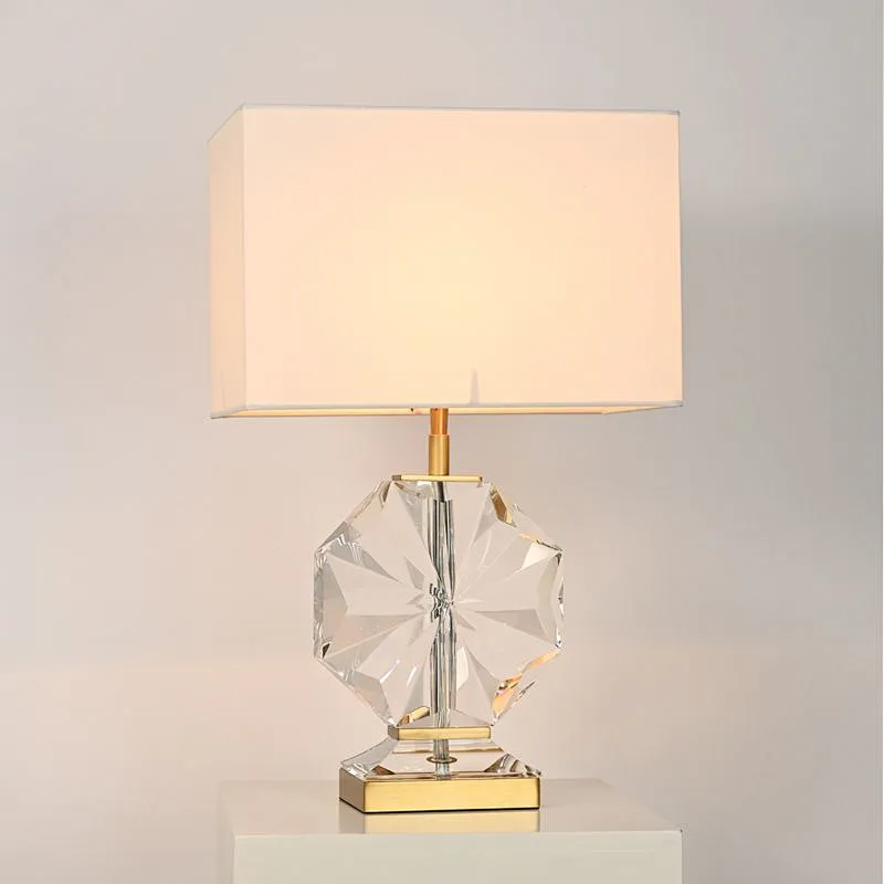 Snow flake solid crystal glass bedside table lamp with fabric lampshade for living room sofa lamp