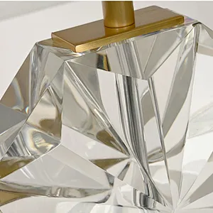 Snow flake solid crystal glass bedside table lamp with fabric lampshade for living room sofa lamp