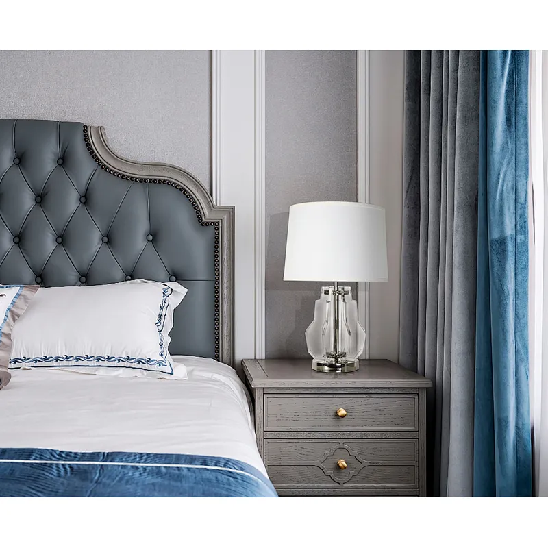 Modern style geometry crystal glass bedside table lamp with linen lampshade for living room bedroom