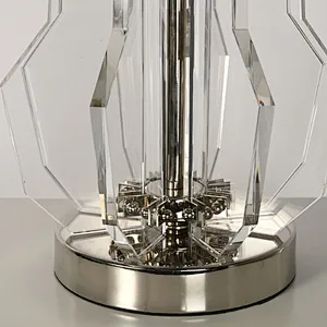 Modern style geometry crystal glass bedside table lamp with linen lampshade for living room bedroom