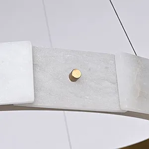 Antique brass finish LED light source layered alabaster decorative ring pendant light for restaurant and living room