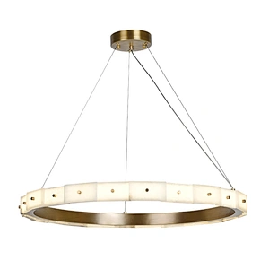 Antique brass finish LED light source layered alabaster decorative ring pendant light for restaurant and living room
