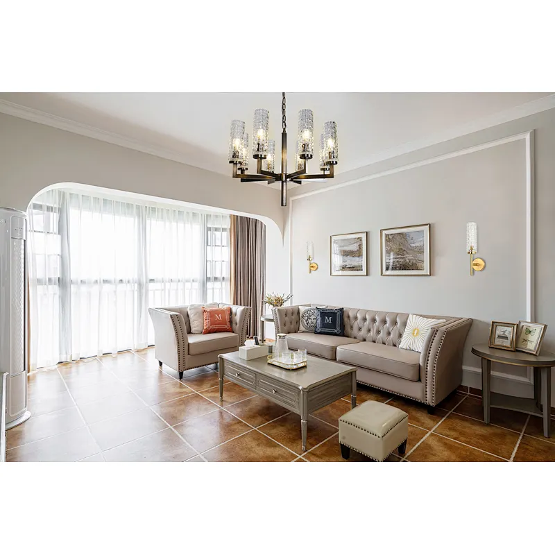 Vintage brass finish woven textured glass chandelier for living room