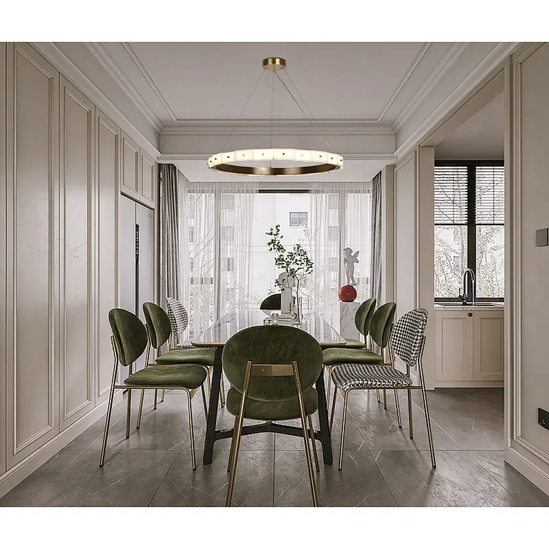 Antique brass finish LED light source layered alabaster decorative ring pendant light for restaurant and living room