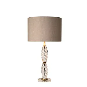 Spiral crystal glass bedside table lamp with fabric lampshade for living room sofa lamp