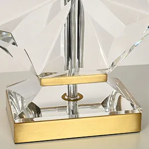 Snow flake solid crystal glass bedside table lamp with fabric lampshade for living room sofa lamp