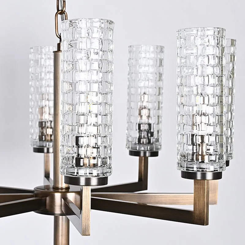 Vintage brass finish woven textured glass chandelier for living room