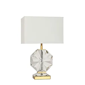 Snow flake solid crystal glass bedside table lamp with fabric lampshade for living room sofa lamp