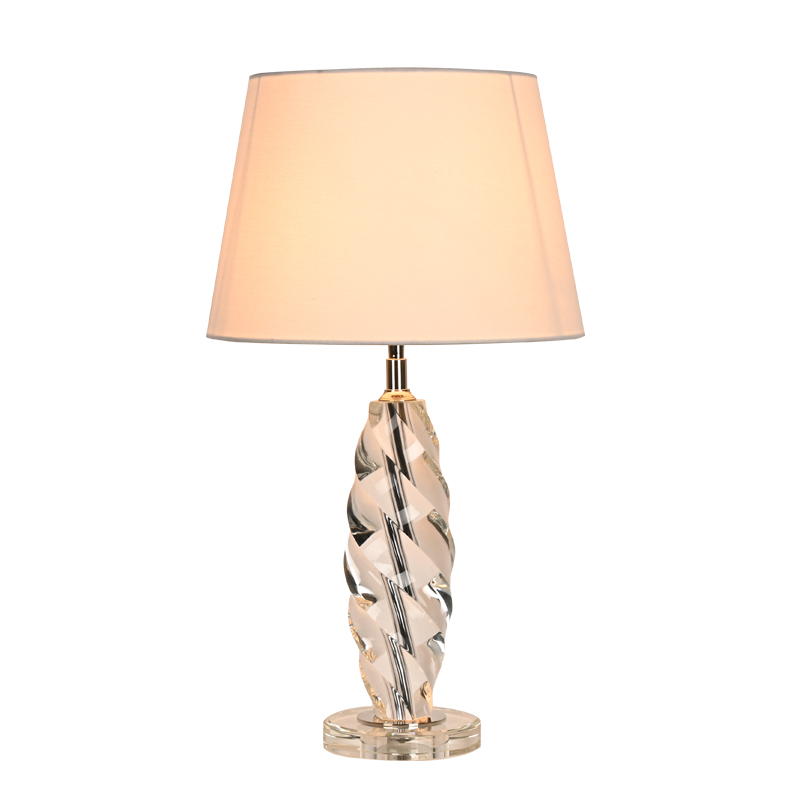 Modern style handmade twisted crystal glass bedside table lamp with fabric lampshade for living room bedroom