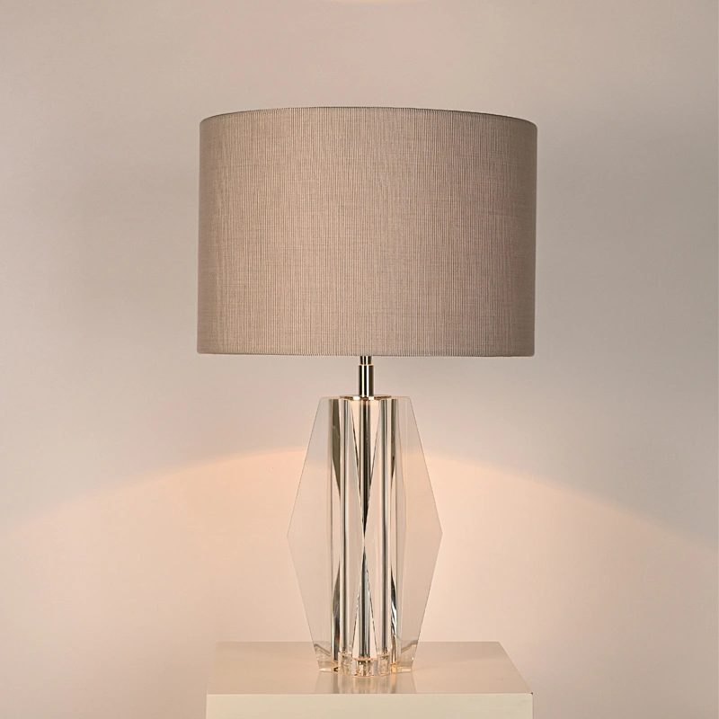 Modern Prismatic Geometric solid crystal glass fabric shade table lamp for living room bedroom