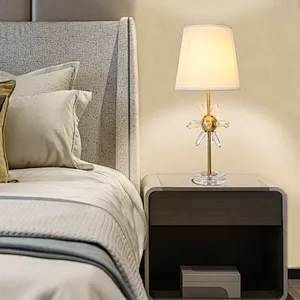 Modern style sunlight natural crystal fabric lampshade bedside table lamp for living room bedroom