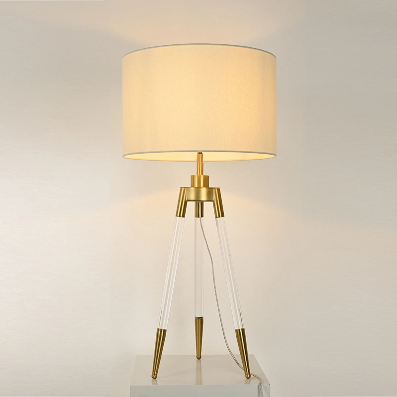 Simple three-legged acrylic desk table lamp with fabric lampshade for living room