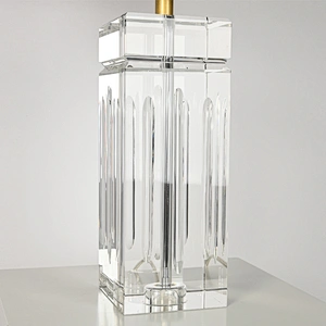 Luxury hand carved square solid crystal glass fabric shade table lamp for living room bedroom