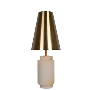Solid alabaster stone base classic table lamp with brass finish lampshade