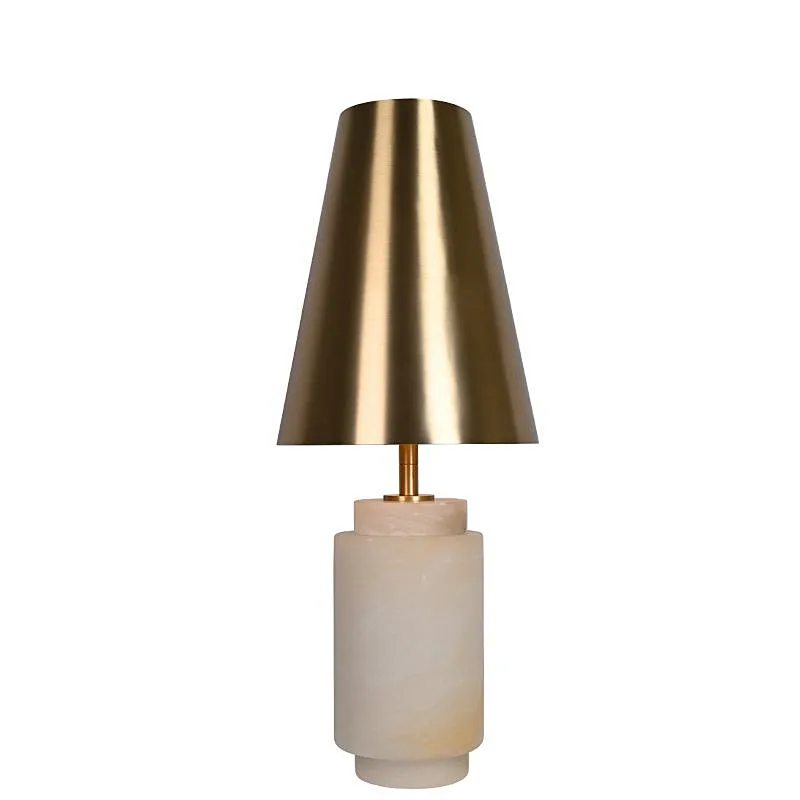 Solid alabaster stone base classic table lamp with brass finish lampshade