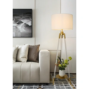 Simple three-legged triangle acrylic floor lamp with fabric lampshade for living room