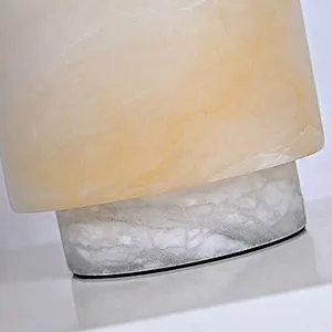 Solid alabaster stone base classic table lamp with brass finish lampshade