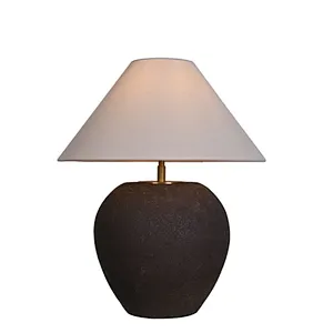 Wabi-Sabi Style Handmade Pottery Black Iron Retro Table Lamp Ceramic Table Lamp For Living Room