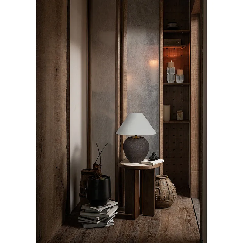 Wabi-Sabi Style Handmade Pottery Black Iron Retro Table Lamp Ceramic Table Lamp For Living Room