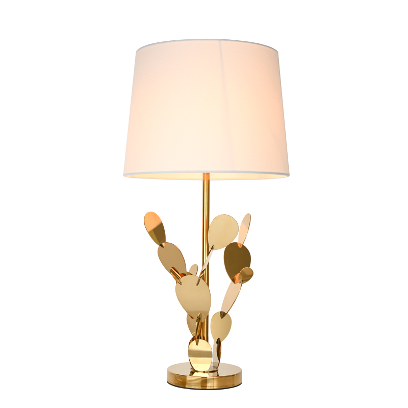 Modern style cactus stainless steel fabric lampshade bedside table lamp for living room bedroom