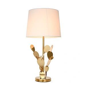 Modern style cactus stainless steel fabric lampshade bedside table lamp for living room bedroom