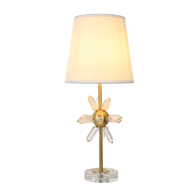 Modern style sunlight natural crystal fabric lampshade bedside table lamp for living room bedroom