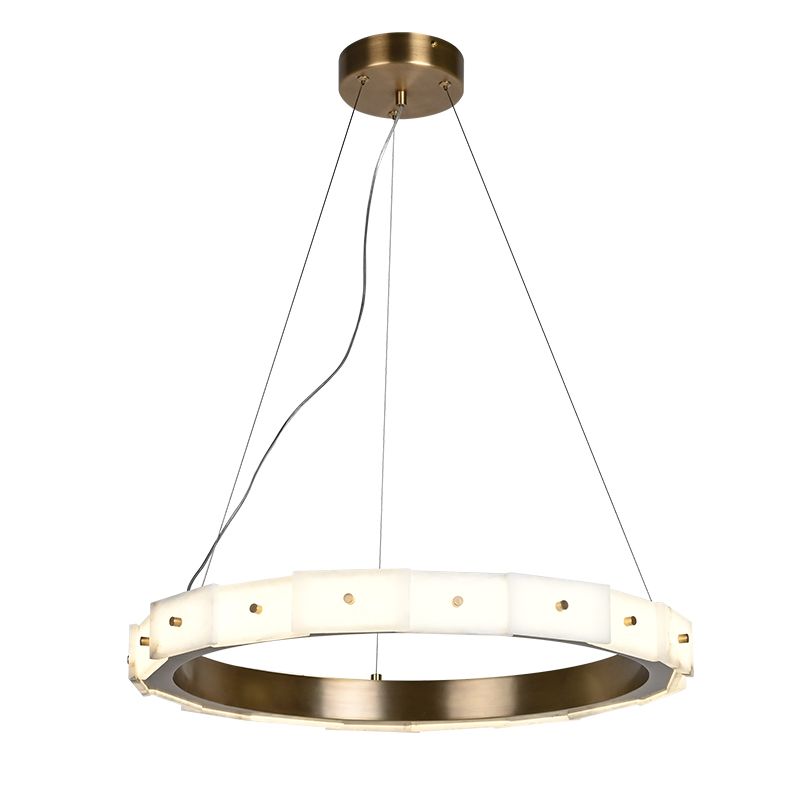 Antique brass finish LED light source layered alabaster decorative ring pendant light for restaurant and living room