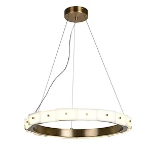 Antique brass finish LED light source layered alabaster decorative ring pendant light for restaurant and living room