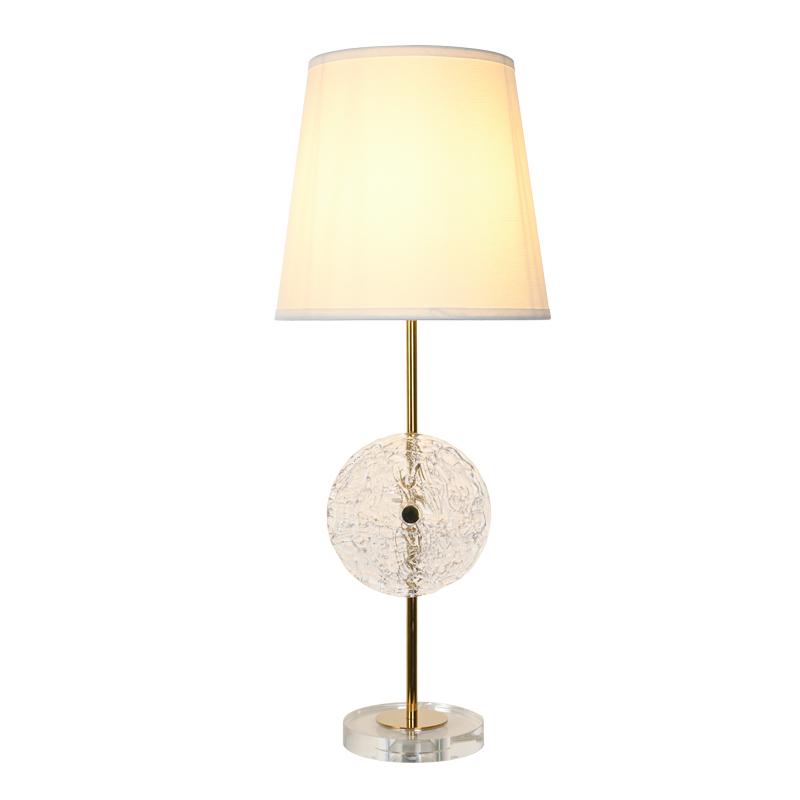 Simple design round handmade art glass fabric lampshade bedside table lamp for living room bedroom