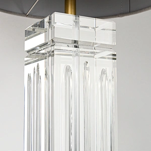 Luxury hand carved square solid crystal glass fabric shade table lamp for living room bedroom