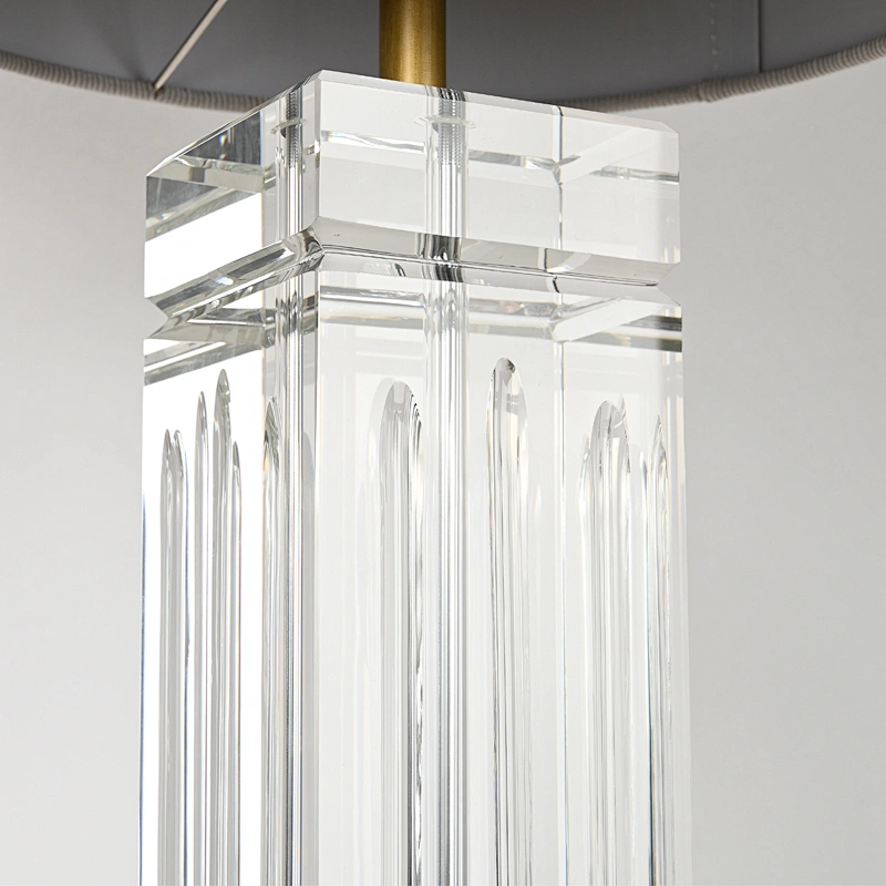 Luxury hand carved square solid crystal glass fabric shade table lamp for living room bedroom