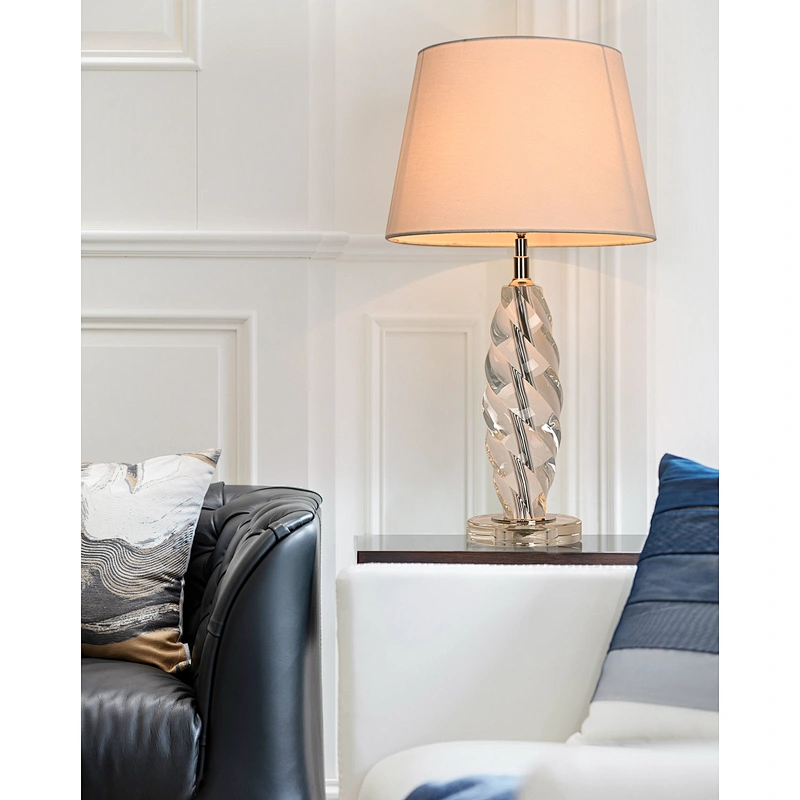 Modern style handmade twisted crystal glass bedside table lamp with fabric lampshade for living room bedroom