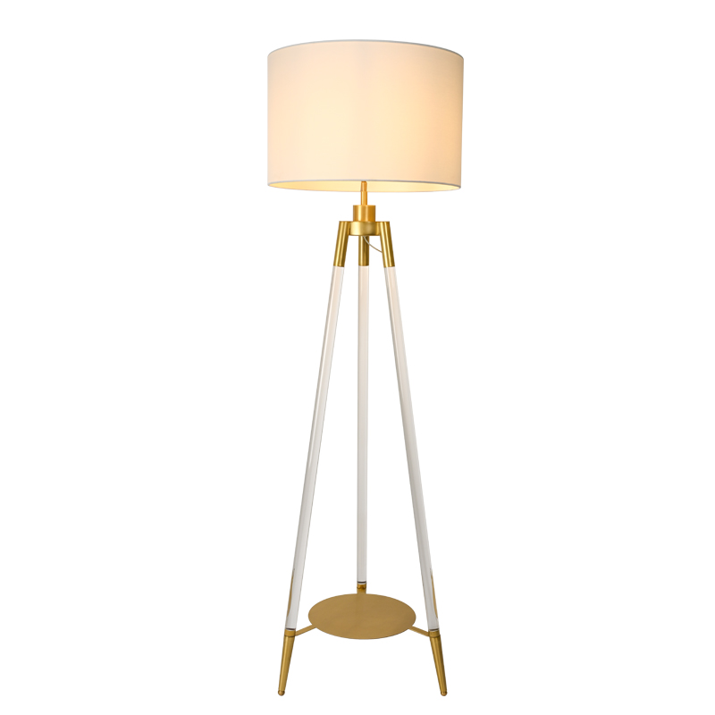 Simple three-legged triangle acrylic floor lamp with fabric lampshade for living room