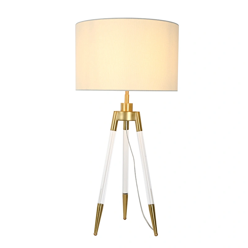 Simple three-legged acrylic desk table lamp with fabric lampshade for living room