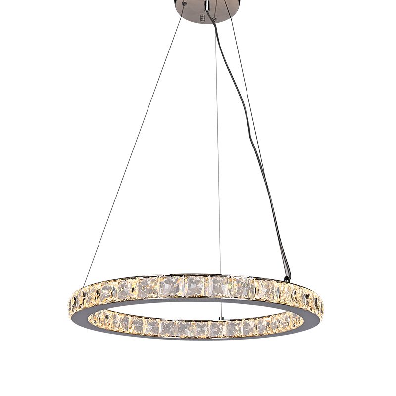 Hanging Stainless Steel Circle Ring LED Crystal Glass Pendant Light For Restaurant
