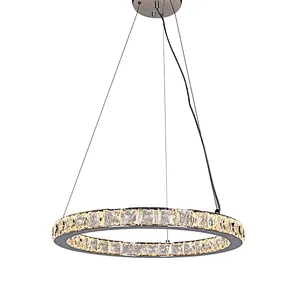 Hanging Stainless Steel Circle Ring LED Crystal Glass Pendant Light For Restaurant