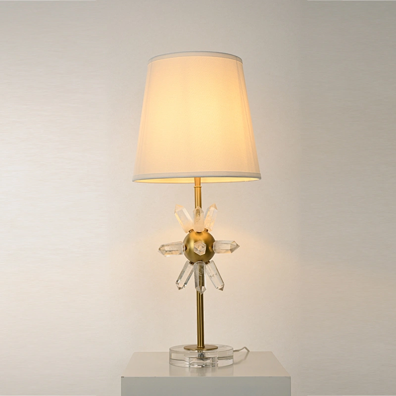 Modern style sunlight natural crystal fabric lampshade bedside table lamp for living room bedroom
