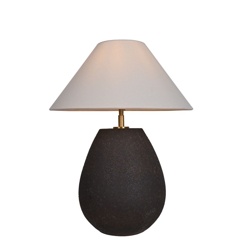 Wabi-Sabi handmade pottery black iron retro table lamp with fabric lampshade