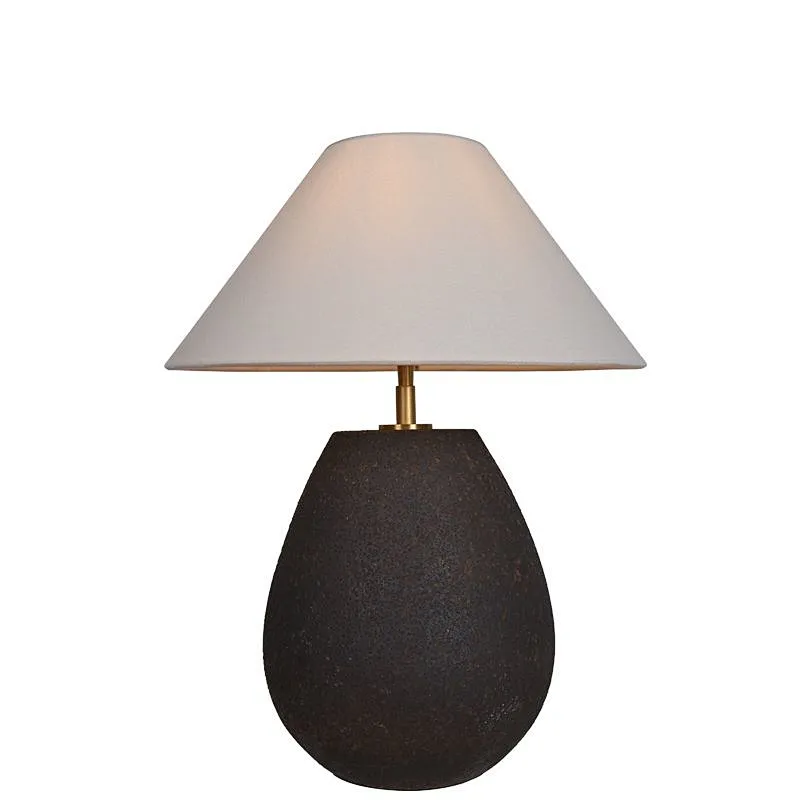 Wabi-Sabi handmade pottery black iron retro table lamp with fabric lampshade