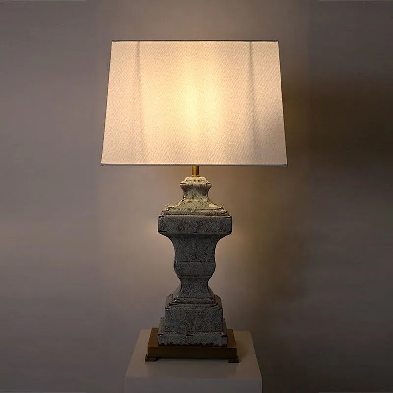 Wabi-Sabi pottery moulded rusty retro table lamp with white fabric lampshade