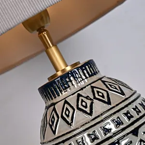 Wabi-Sabi porcelain ware pottery moulded peacock blue relief retro table lamp