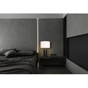 Unique design antique bronze finish natural travertine stone desk table lamp with fabric lampshade for living room bedroom