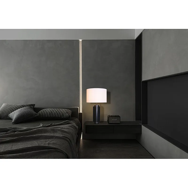 Unique design antique bronze finish natural travertine stone desk table lamp with fabric lampshade for living room bedroom